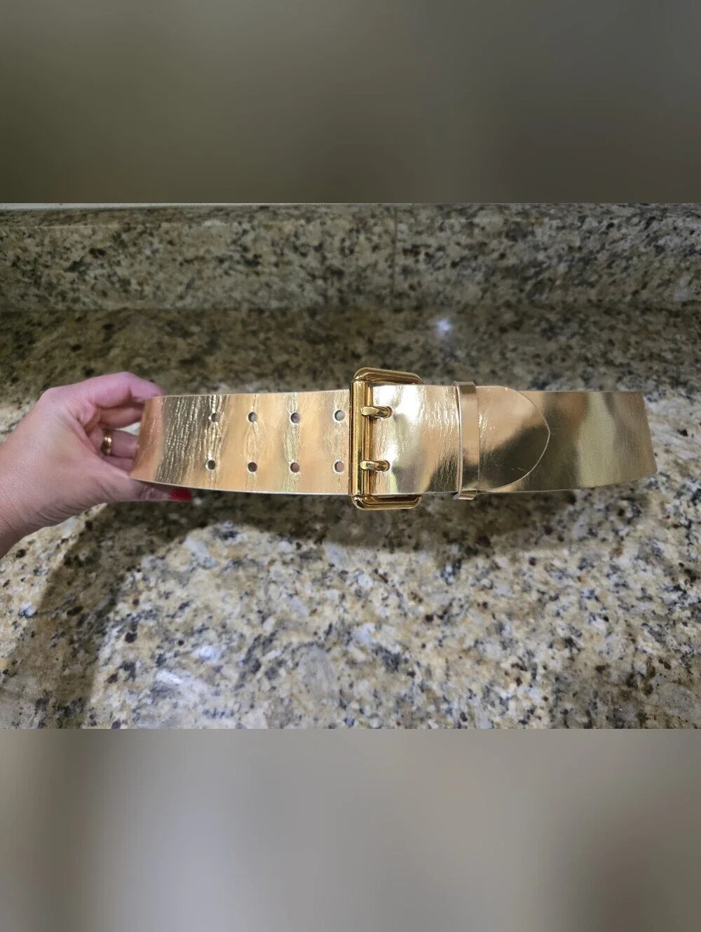 Ralph Lauren Gold Leather Waist Belt Womens Size Small 2” Gold Buckle
